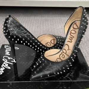 SAM EDELMAN Hadlee Black Leather Spiked Studded d’Orsay Pump  8